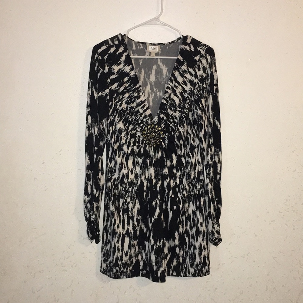 ECI New York black and white L/S dress szL